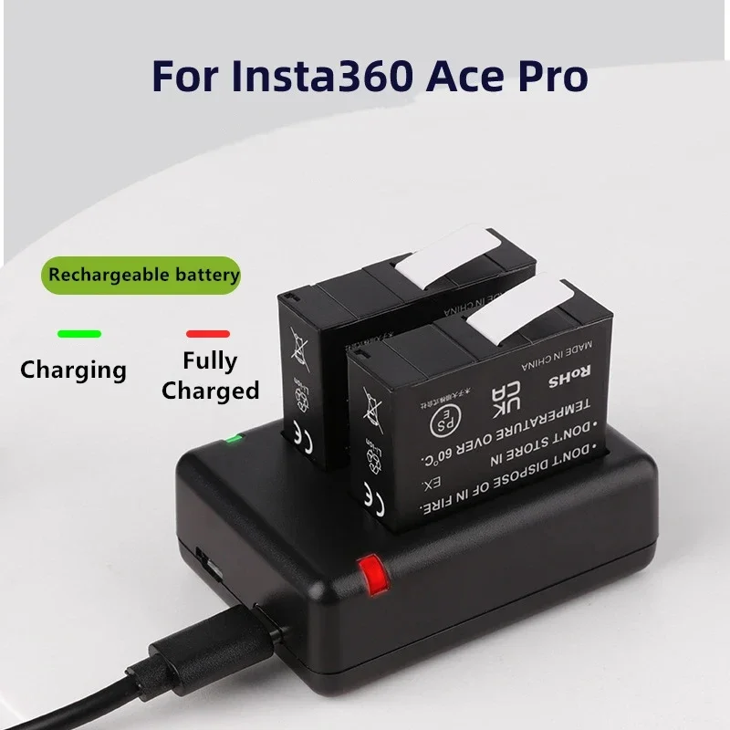 For Insta360 Pro/Ace 1800mAh Battery+LED Dual Charger for Insta360 Ace Pro Rechargeable Li-ion Battery Action Camera Accessories