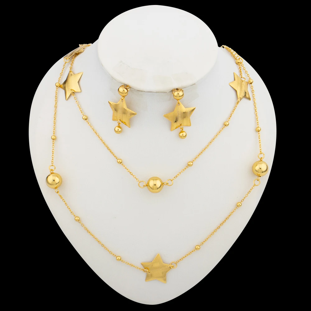 Fashion Jewelry Set for Women Twinkle Star Design Long Chain Necklce and Earrings Gold Plated Copper Waist Jewelry Accessories