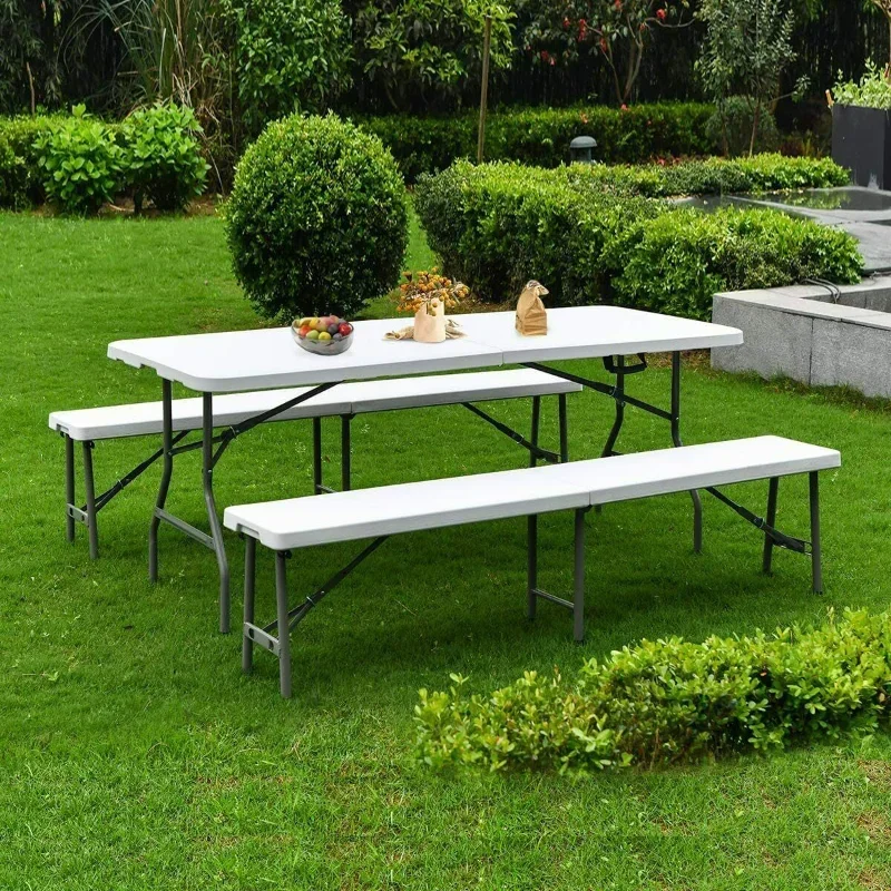 6 ft Plastic Folding Bench Portable Indoor Outdoor Bench,  White outdoor bench  garden bench outdoor