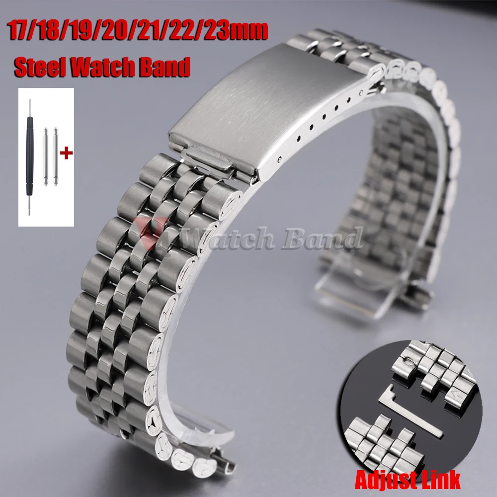 Universelles Uhrenarmband, 17/18/19/20/21/22/23 mm, Edelstahl-Uhrenarmband, elastisches Verbindungsarmband, Faltschnalle, Schlaufe, Handgelenkgürtel