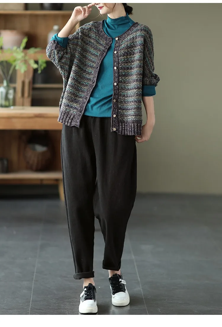 เสื้อสเวตเตอร์วินเทจสำหรับผู้หญิง ฤดูหนาว ฤดูใบไม้ร่วง คุณภาพดี อุ่น หนา แขนยาว ถักนิตติ้ง คาร์ดิแกน คอวี เสื้อคลุมถัก