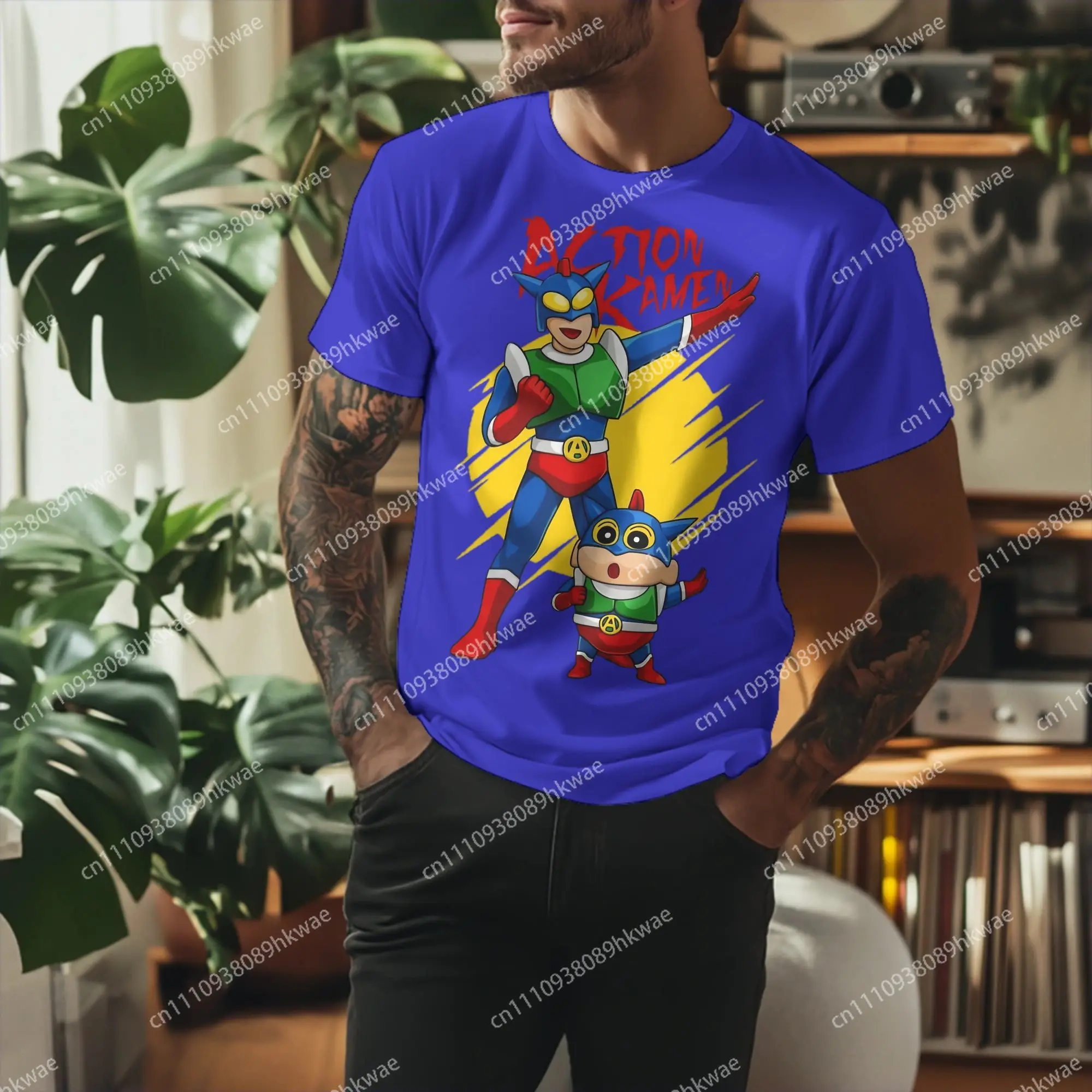 Printed Action Kamen  Tshirts Men Round Neck Short Sleeve Clothes Crayon Shin-chan Cotton Summer Top Tee