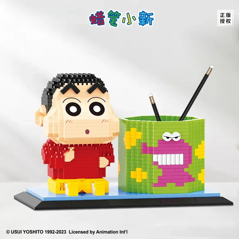 Crayon Shin-chan Building Blocks Doraemon Pen Holder Small Particle Splicing Model Desktop Ornaments Educational Toy Gift