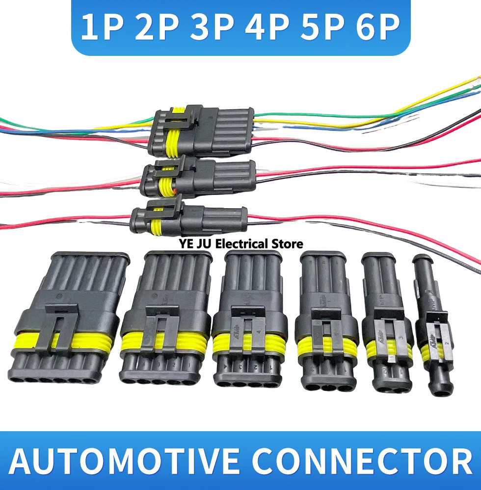 5sets 1/2/3/4/5/6 pins Way AMP Super seal Waterproof Electrical Wire Connector Plug for car waterproof connector Wite wire