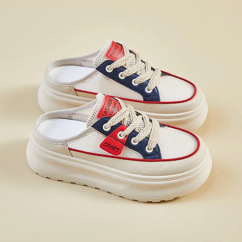 2025 summer white shoes new Korean version thick sole height increasing mesh breathable casual women's shoes