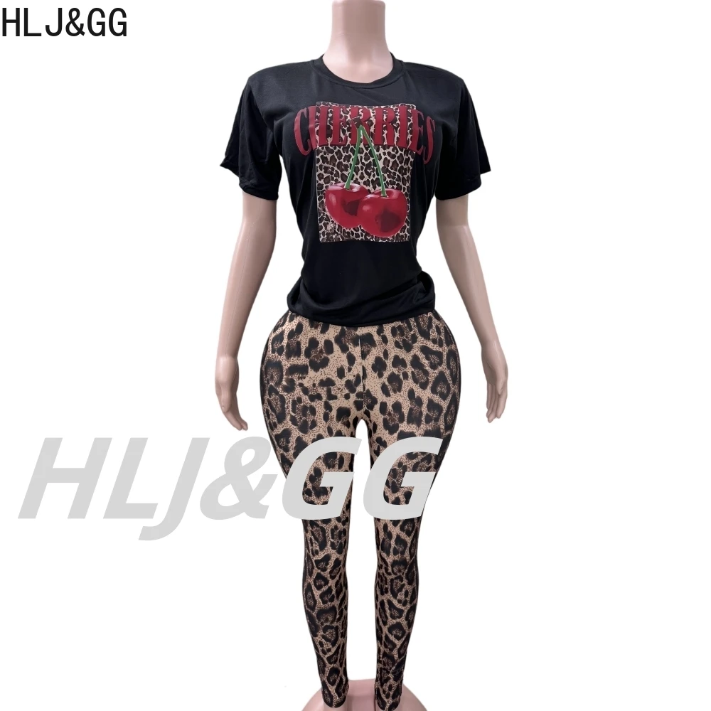 HLJ&GG Sexy Hollow Bandage Leopard Print Two Piece Sets Women Halter Lace Up Crop Top And Skinny Pants Outfit Fashion Streetwear — zdjęcie 6