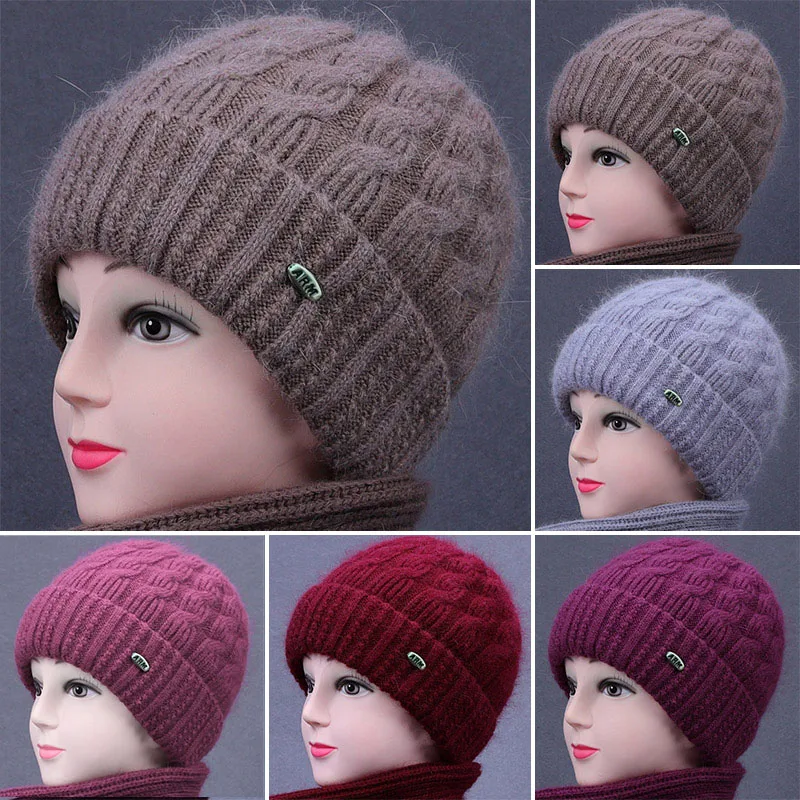 

Women Middle-aged And Elderly Wool Hats Plus Velvet Thickening Hats Outdoor Cold And Warm Knitted Hats Skullies Beanies Winter