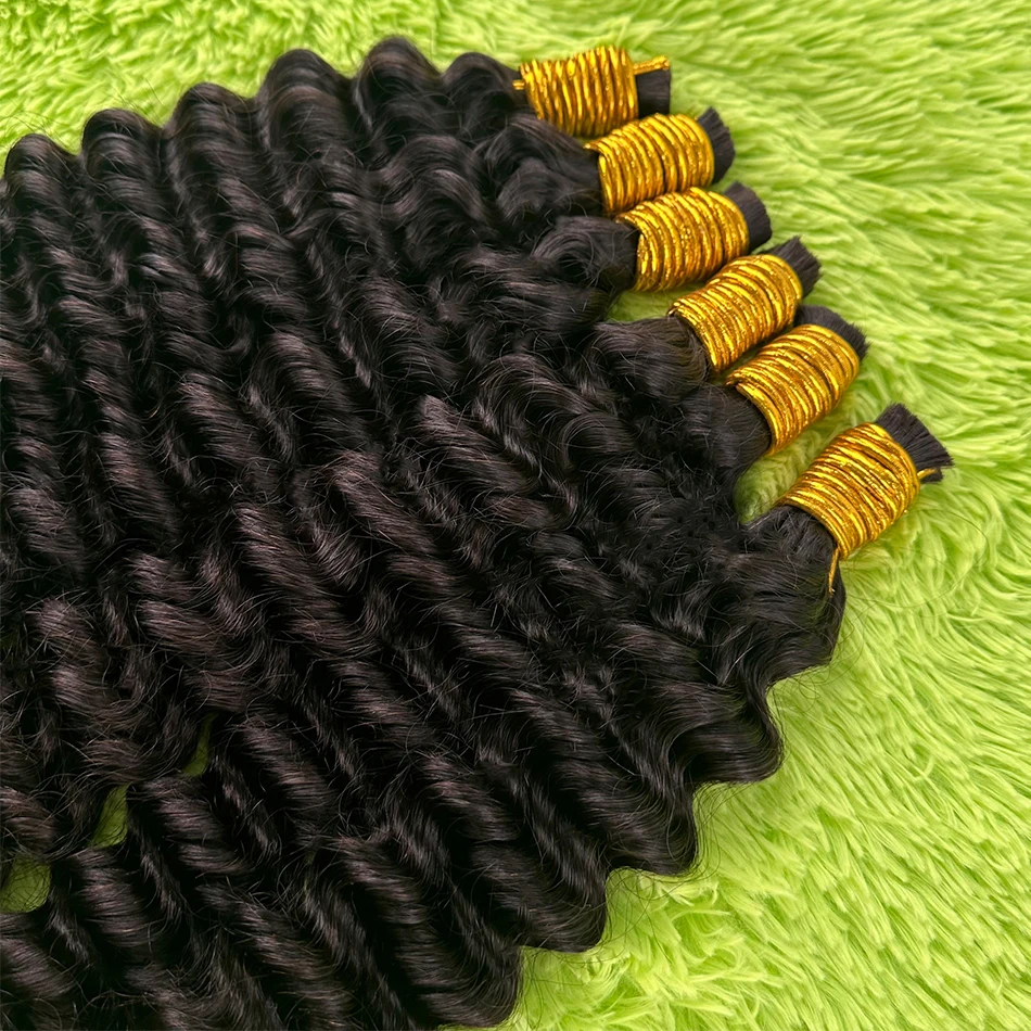 100% Echt haar Bulk voor Vlechten Diepe Golf Onverwerkte Natuurlijke Zwarte Indiase Remy Menselijk Vlechthaar Bulk Extensions voor Vrouw