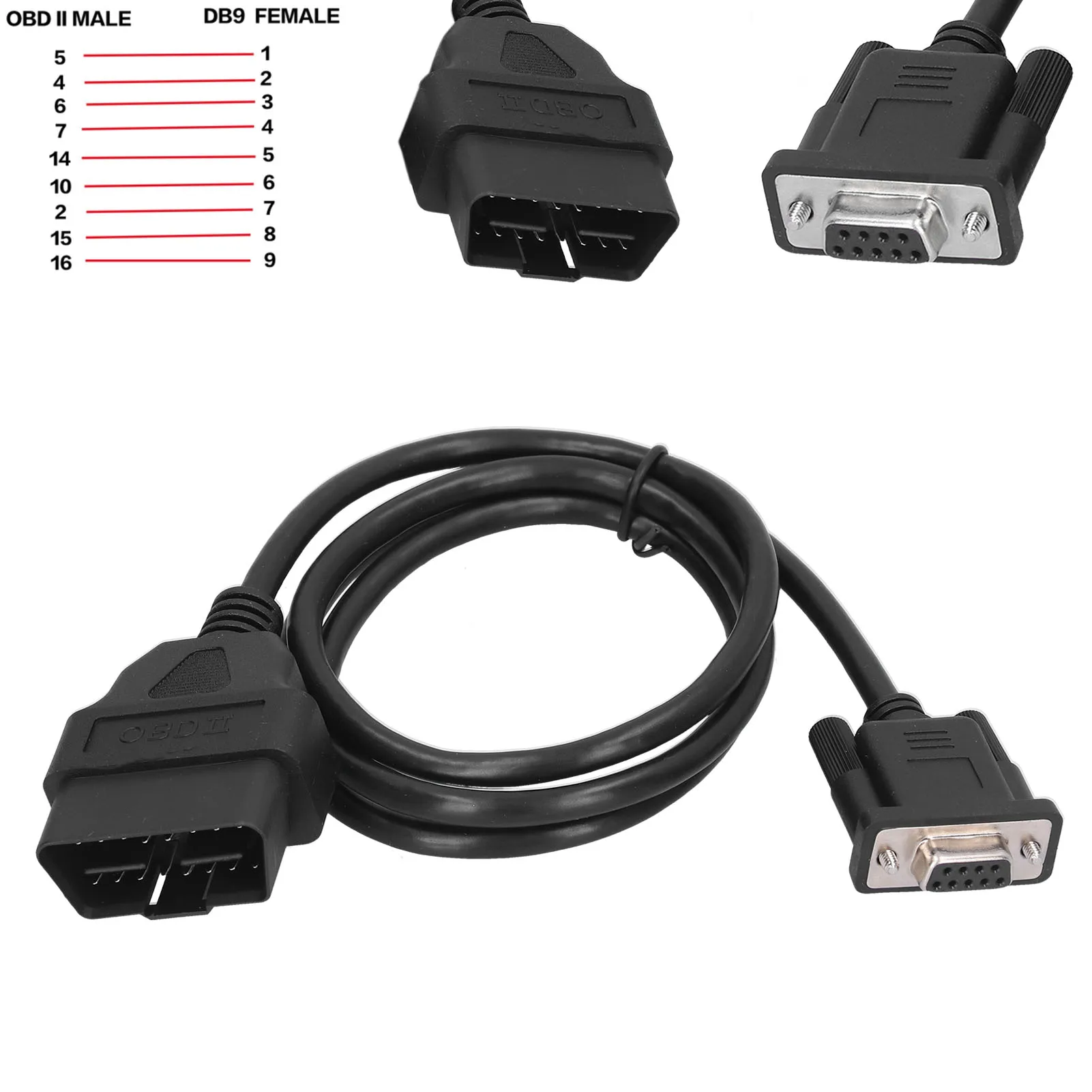 Adaptador de interfaz de diagnóstico de coche, conector de Cable de extensión, 16 pines a RS232 DB9