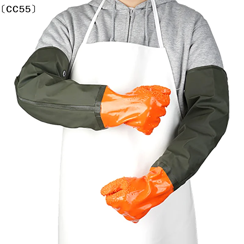 

VissCC55 Viss1 Пара длинных водонепроницаемых перчаток для очистки стока Химически стойкие перчатки Многоразовые сверхпрочные длинные резиновые перчатки из ПВХ
