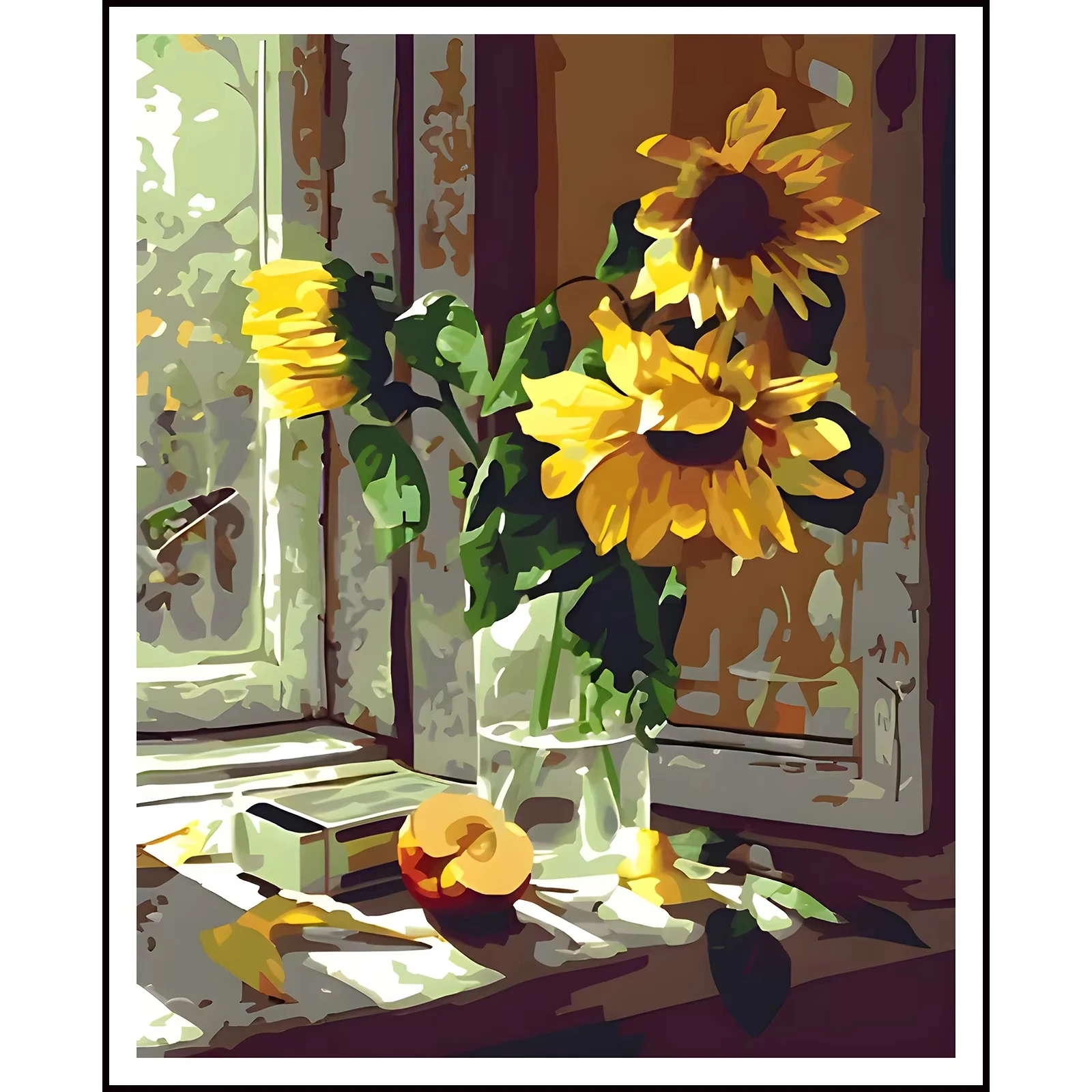 

Oil Painting By Numbers Kits Sunflower in Front of The Window Art Home Decor Gifts for Bars Living Rooms Frameless