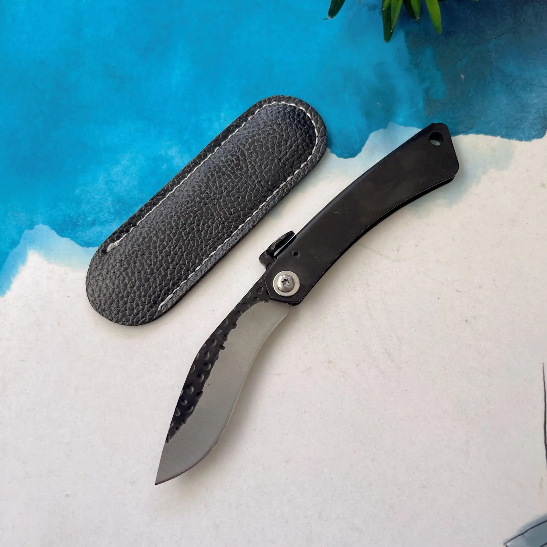 Mini couteau de poche pliant, couteau de Camping à fruits Portable de survie en plein air multifonctionnel EDC avec couteaux à gaine, cadeau pour hommes