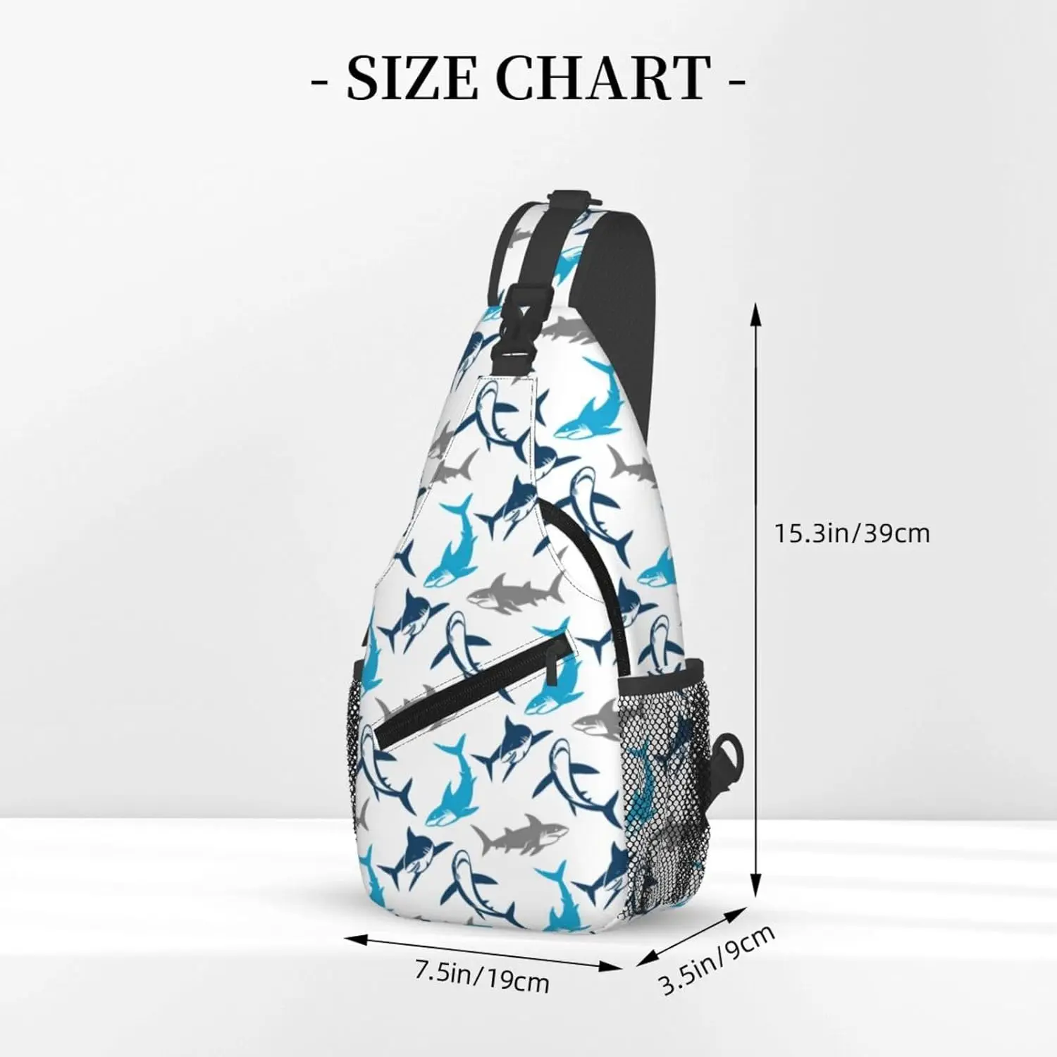Shark Print Crossbody Sling Bags for Women Men Abstract Shark Silhouettes Swimming Sea Fish Travel Sling Backpack Gym Sports