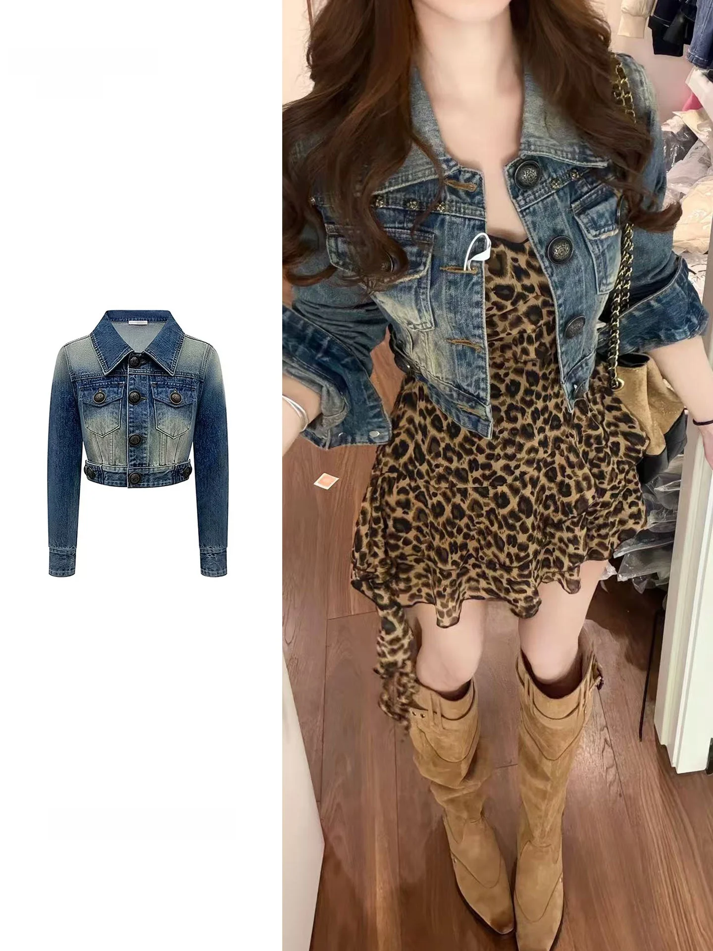 Retro Distressed Denim Jacket Women's Short Style Heavy Embellishment Slimming Design Spring Autumn New Fashion Top Coat