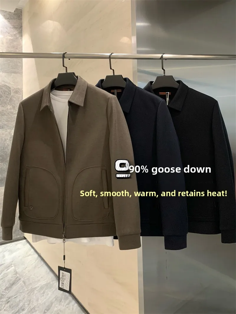 

Italian Sle Z Series Fine Spun Wool 90 Goose down Filled Casual Collarl Winter Jaet Men's Faion Warmth Regular Fit