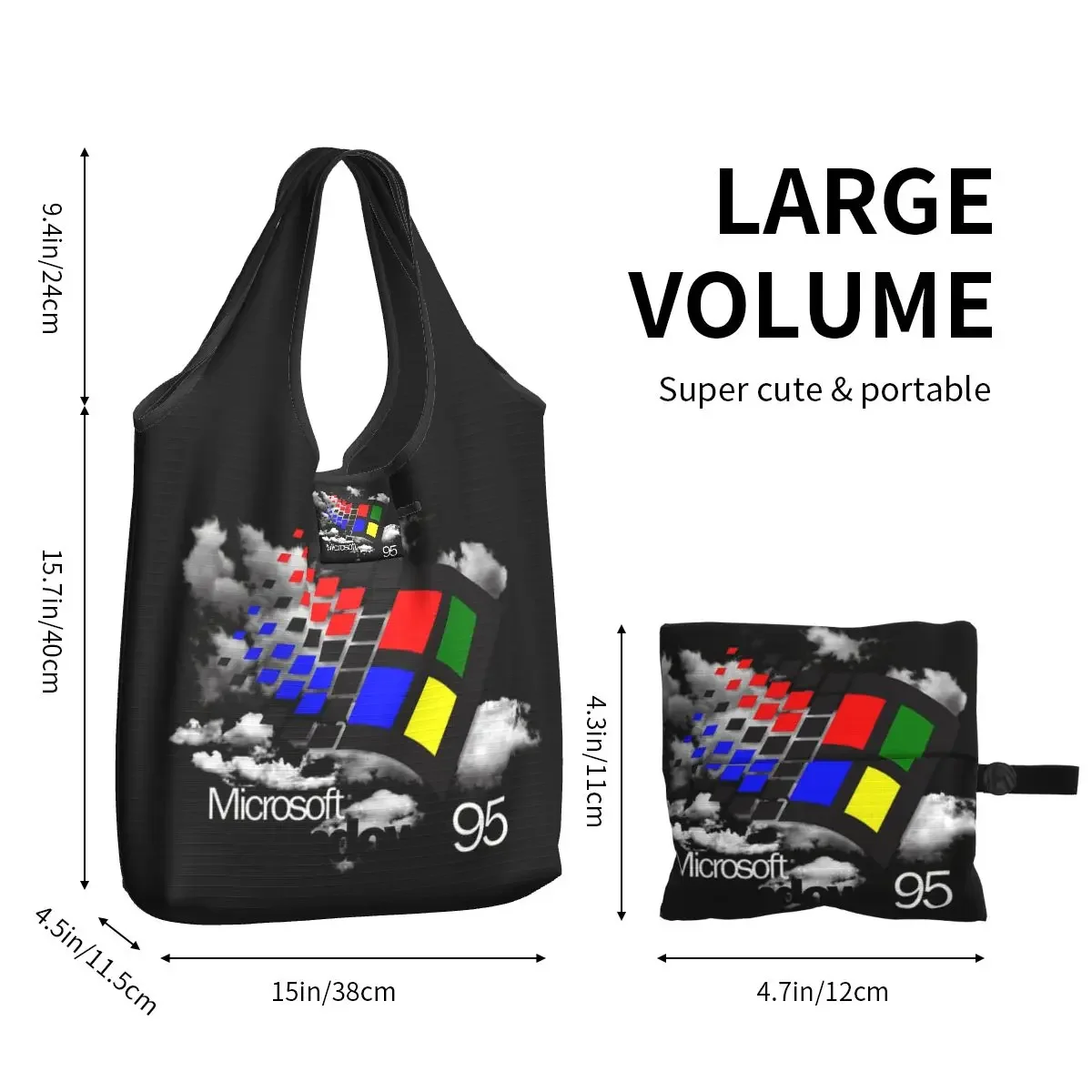 Windows 95 Geeks Nerd Mesh Portable Tote Shopping Bags Reusable Shopper Bag Groceries Handbag Shoulder Bag