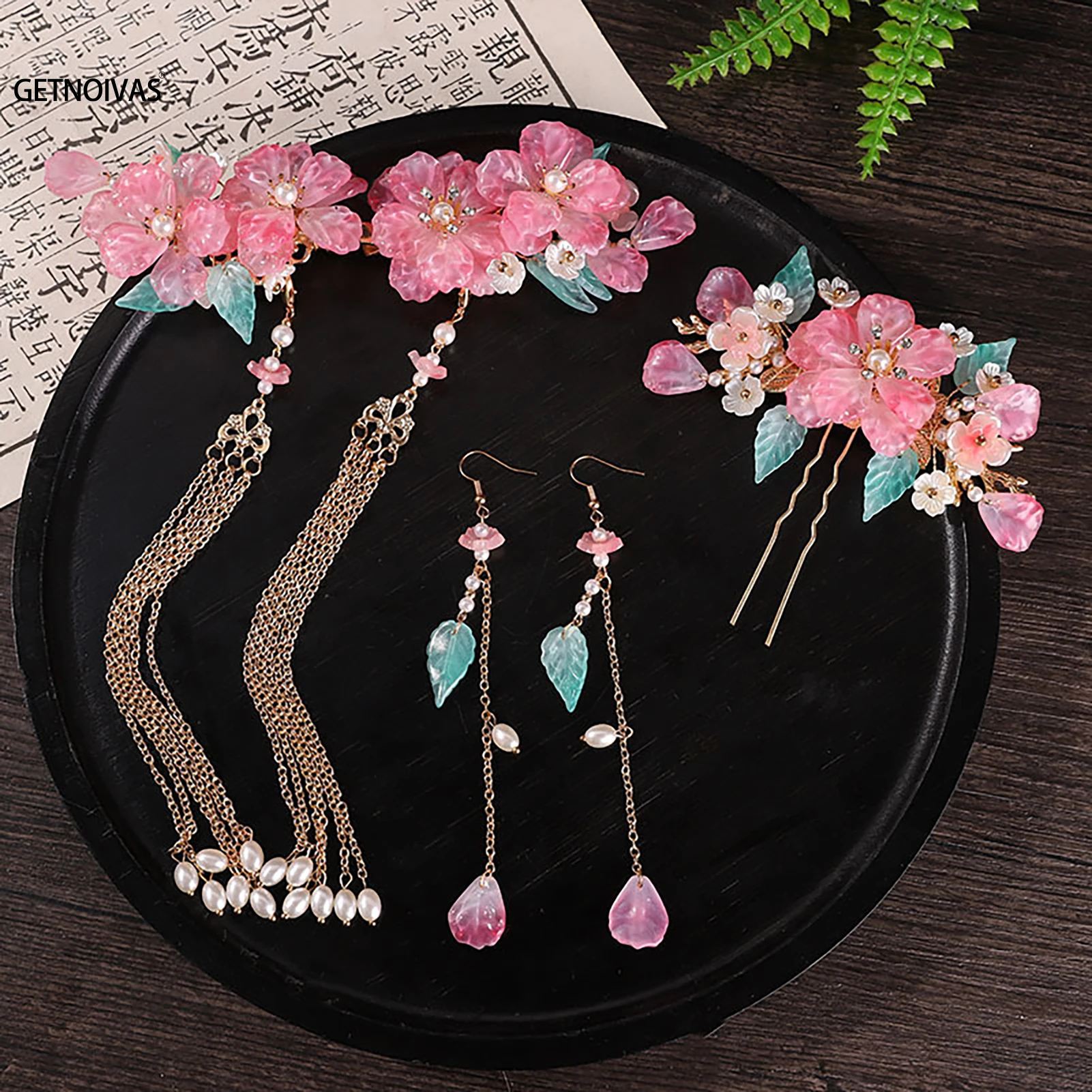 Chinese Style Hanfu Hair Clips Hair Comb Earrings Set Tassels Hairpin Tiara High Quality Wedding Bridal Hair Accessories