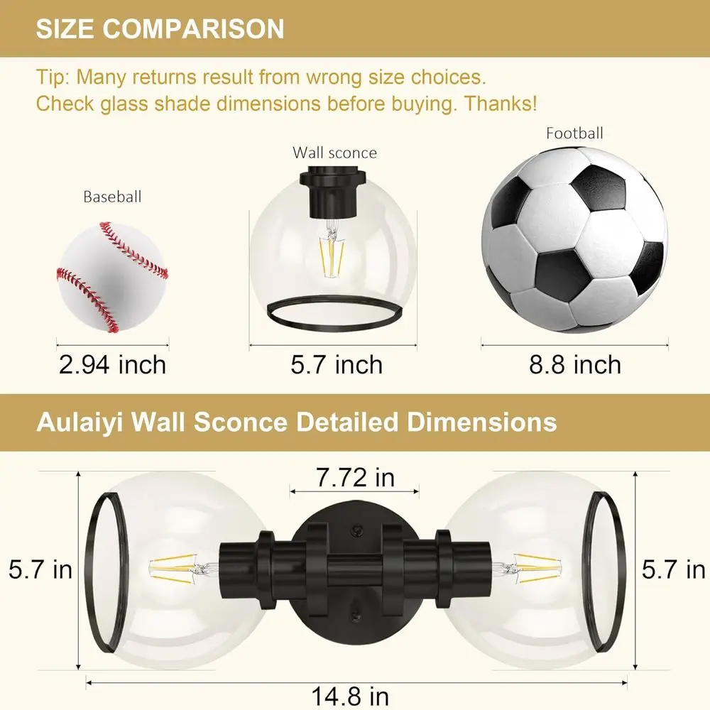 Pair of Modern Clear Glass Wall Sconces for Bathroom, Living Spaces, and More