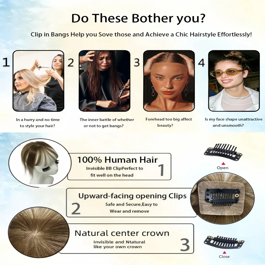 360 °   Clip en frange 100% vrais cheveux humains frange postiche vaporeux Air frange Extensions de cheveux pour les femmes usage quotidien accessoires de cheveux