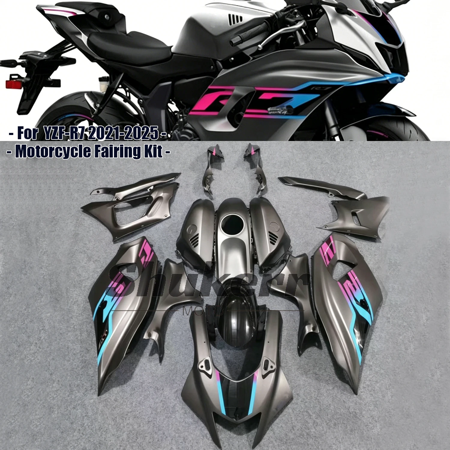 

Fit for Yamaha Yzf R7 Yzf-R7 2021-2025 Grey New Abs Motorcycle Plastics Fairing Kit Injection Mold Bodywork Panel Kit 22 23 24