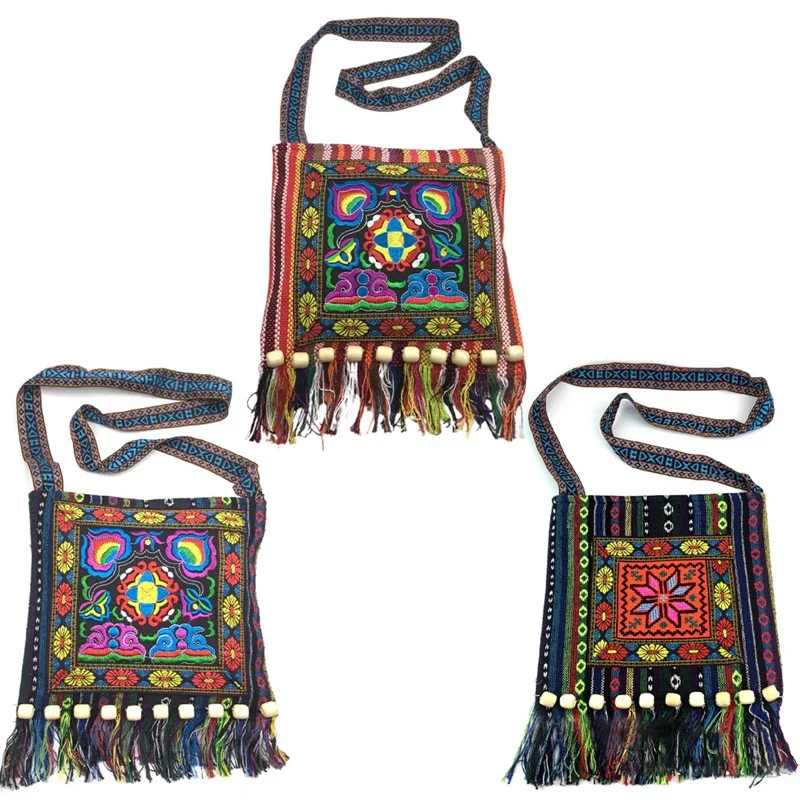 Retro Embroidery Boho Tote Messenger Ethnic Tassel Shoulder Bag Hippie Crossbody