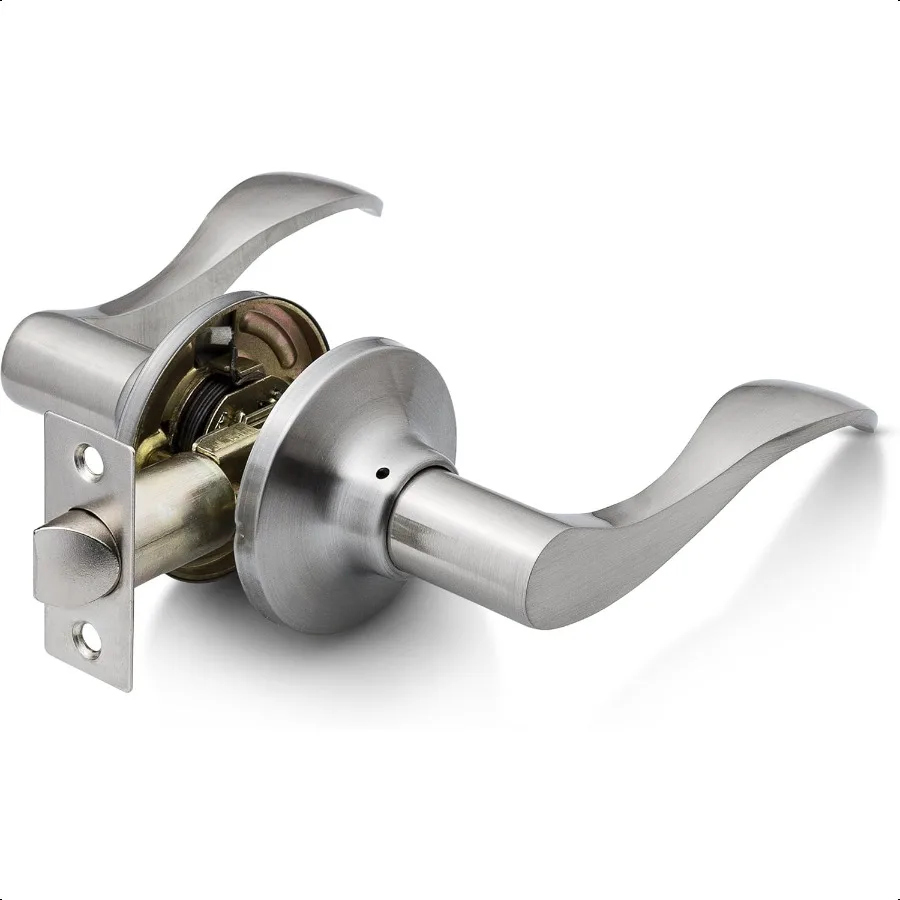 Passage Lever Door Handle [NonLocking Lever Set] for Hallway Doors or Closets with a Satin Nickel Finish Reversible for Right a