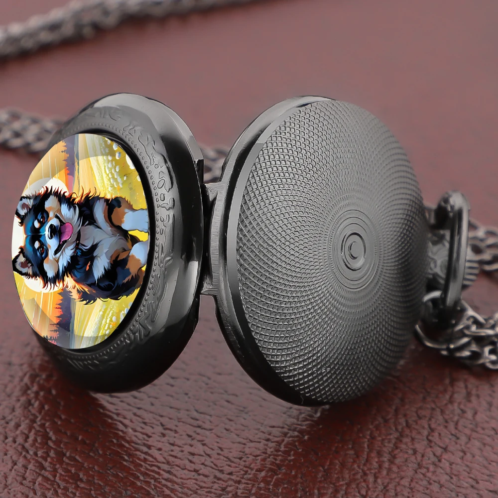 Reloj de bolsillo con perro de Alaska corriendo en un campo, moda Vintage para niños y niñas, collar Digital árabe, reloj colgante, regalos exquisitos