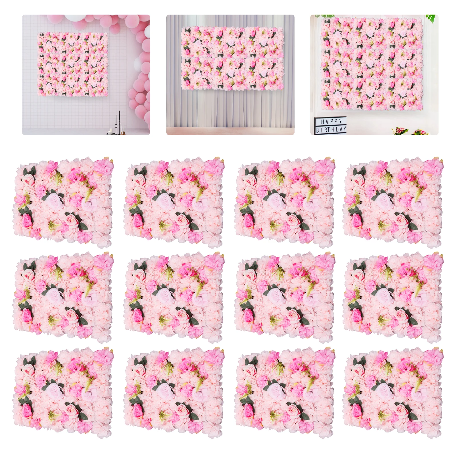 12* Artificial Flower Wall Panels Wedding Hydrangea Bouquet Backdrop Wall Decorate