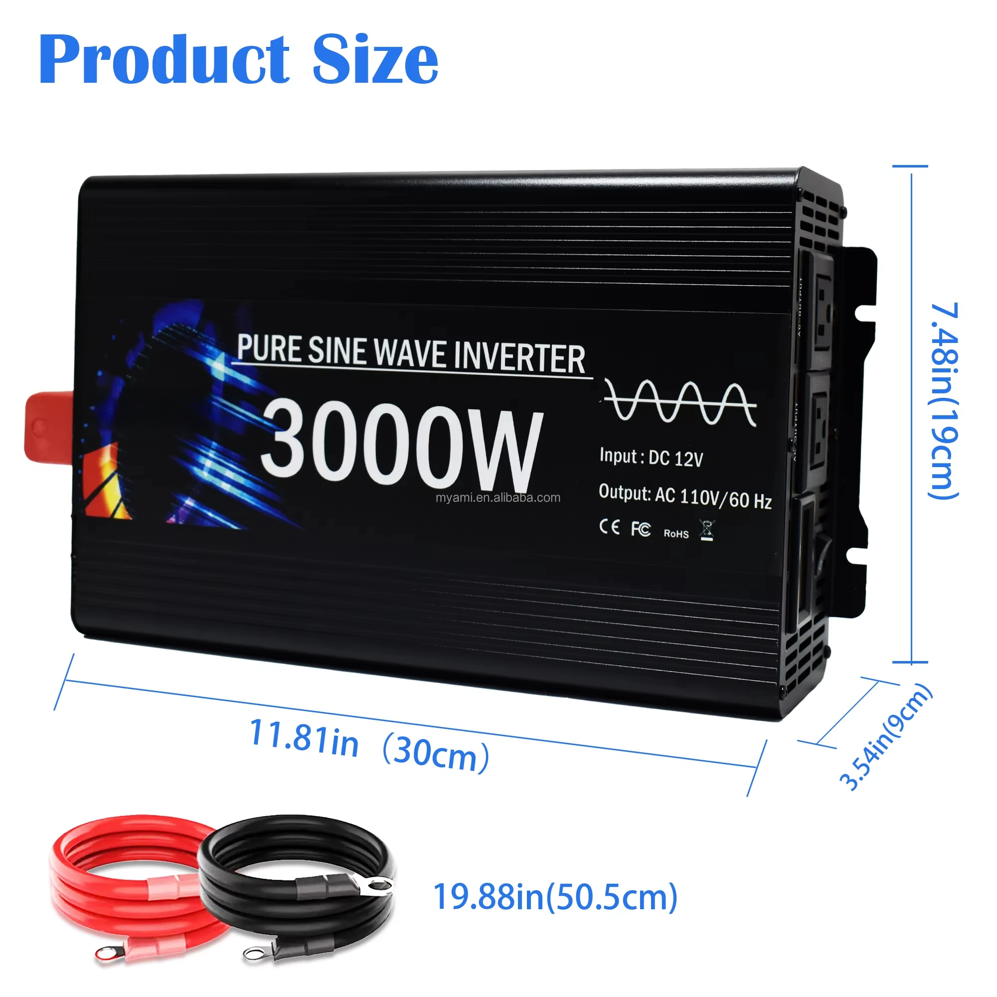 

3KW 12V 3000W 110V AC ЖК-дисплей Off-Grid Солнечная чистая синусоида Инвертор мощности для автомобиля Rv Открытый дом