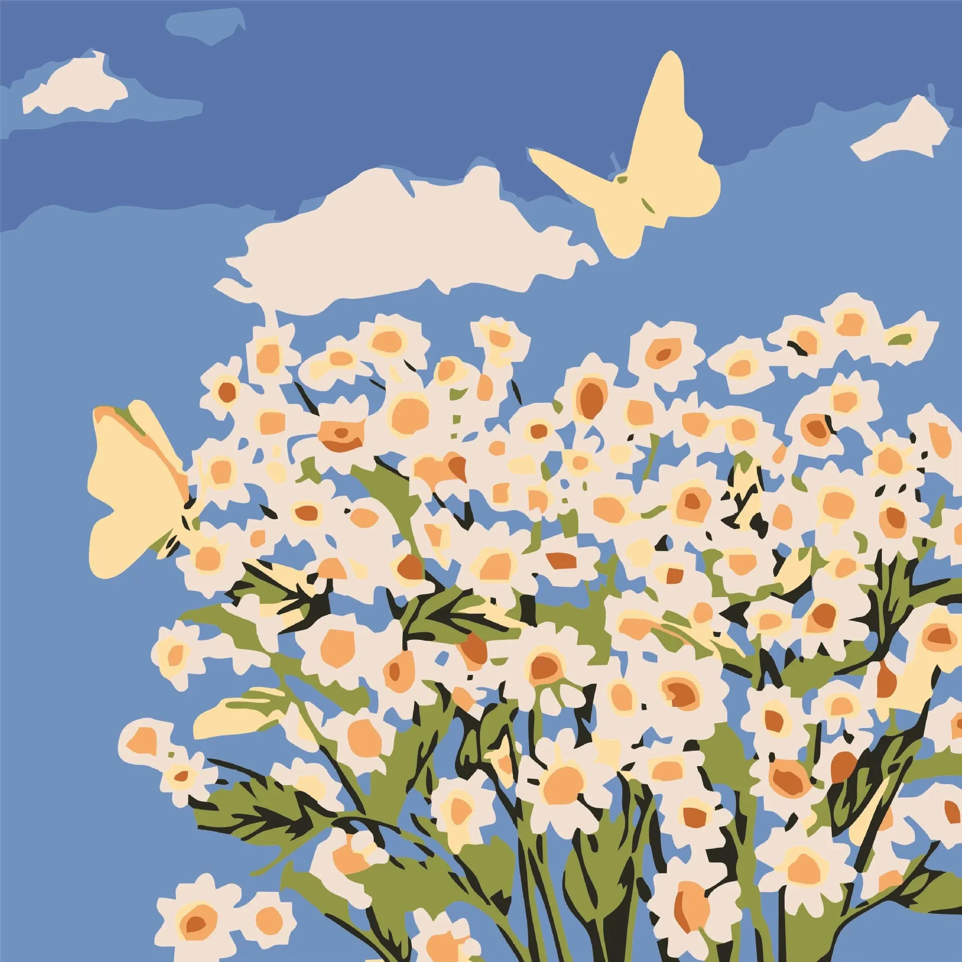 27518-Blue Sky Daisy Butterfly Flat Canvas Wall Art