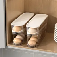 Automatic Scrolling Egg Holder with Lid Kitchen Dedicated Roll Off Egg Storage Rack Double Rows Rolling Eggs Dispenser Organizer
