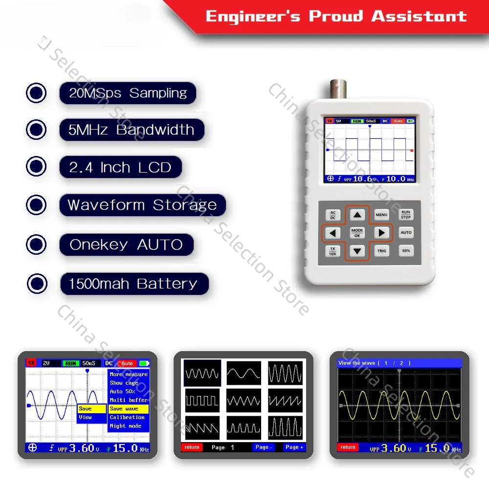 

PRO Digital Handheld Oscilloscope 5M Bandwidth 20MSps Sampling Rate English Version