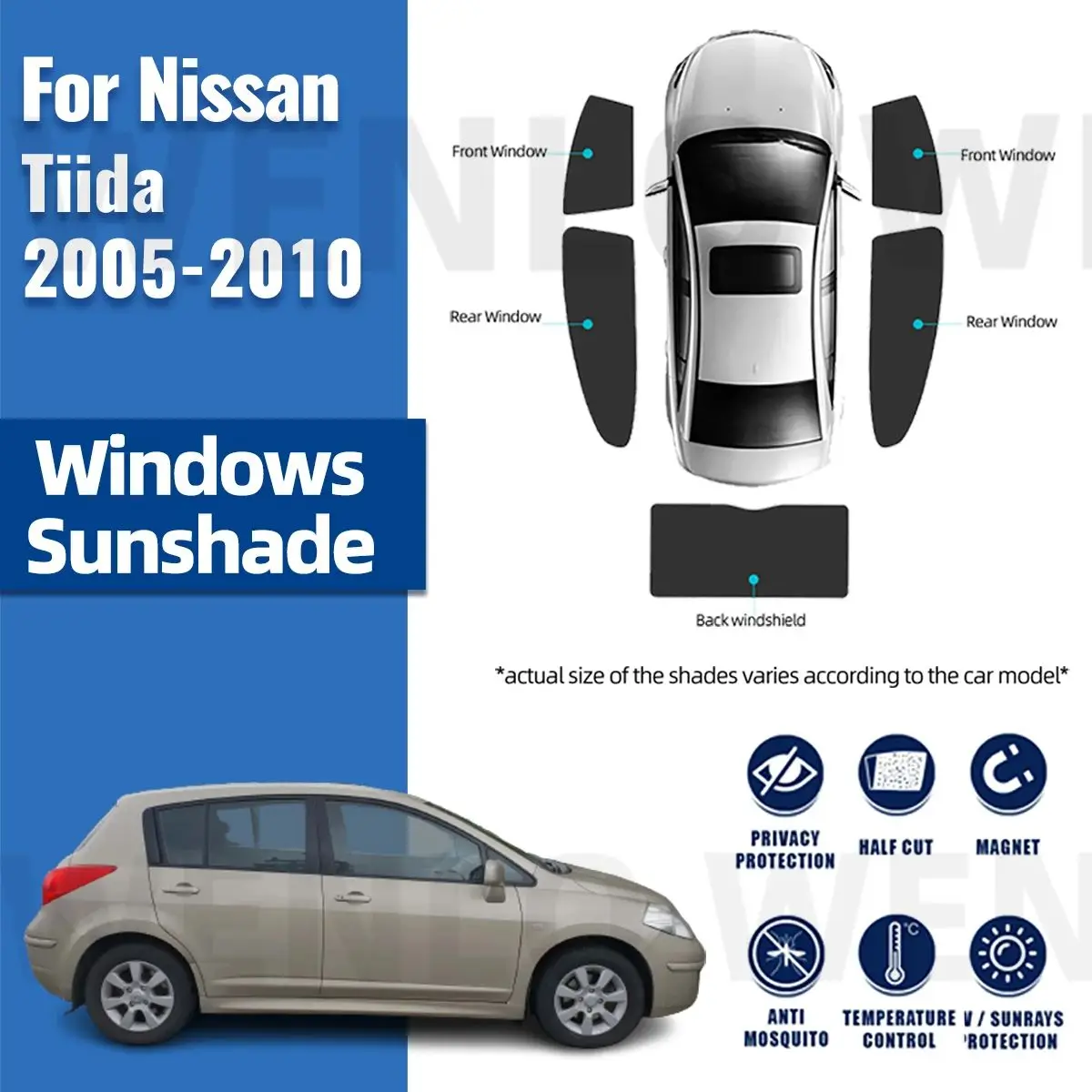 

For Nissan Tiida Versa C11 Hatchback 2004-2012 Car Sunshade Magnetic Front Windshield Curtain Rear Side Window Sun Shade Visor