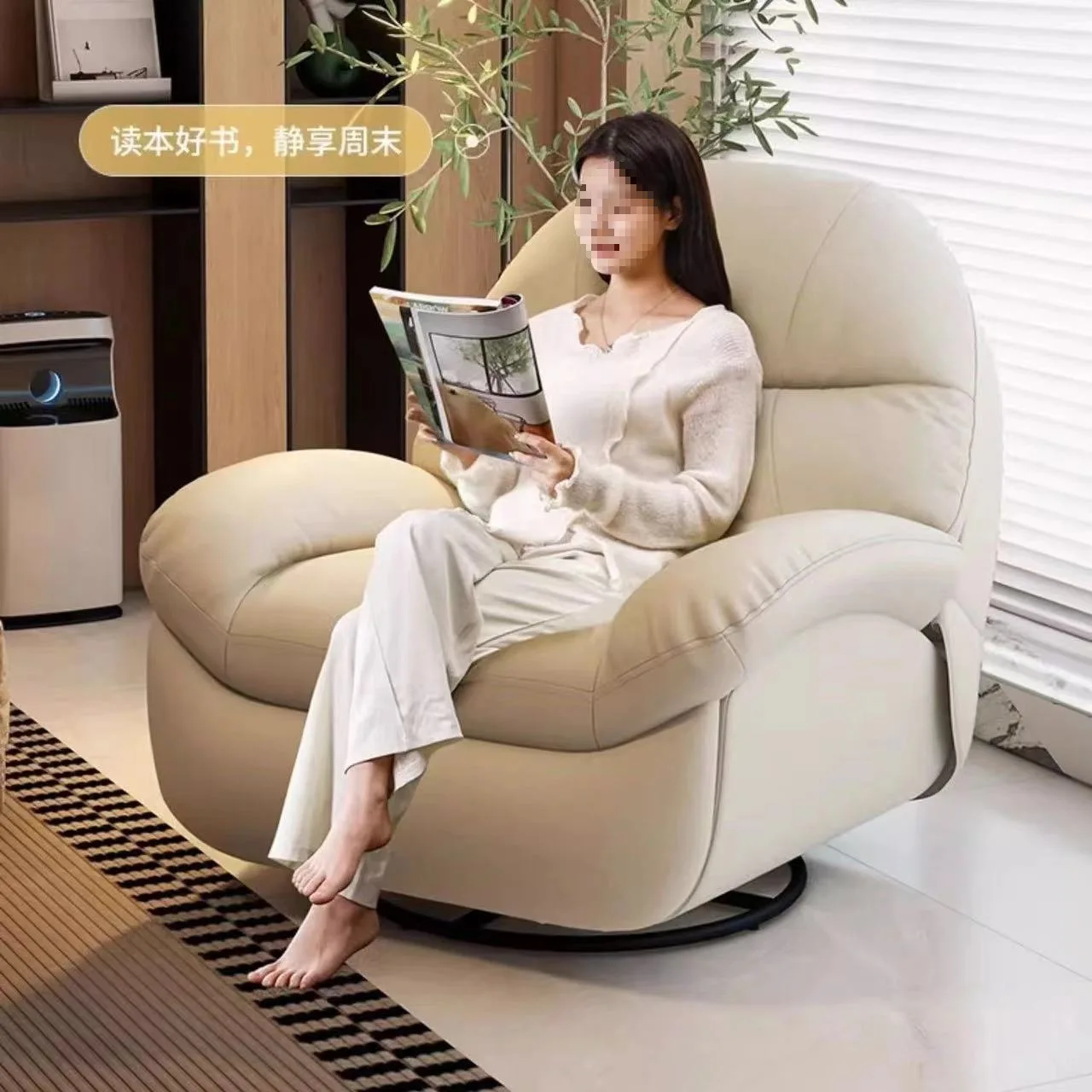 Cadeira de balanço de sofá único de cabine espacial, cadeira de massagem elétrica multifuncional reclinável para sala de estar, sofá preguiçoso de madeira maciça