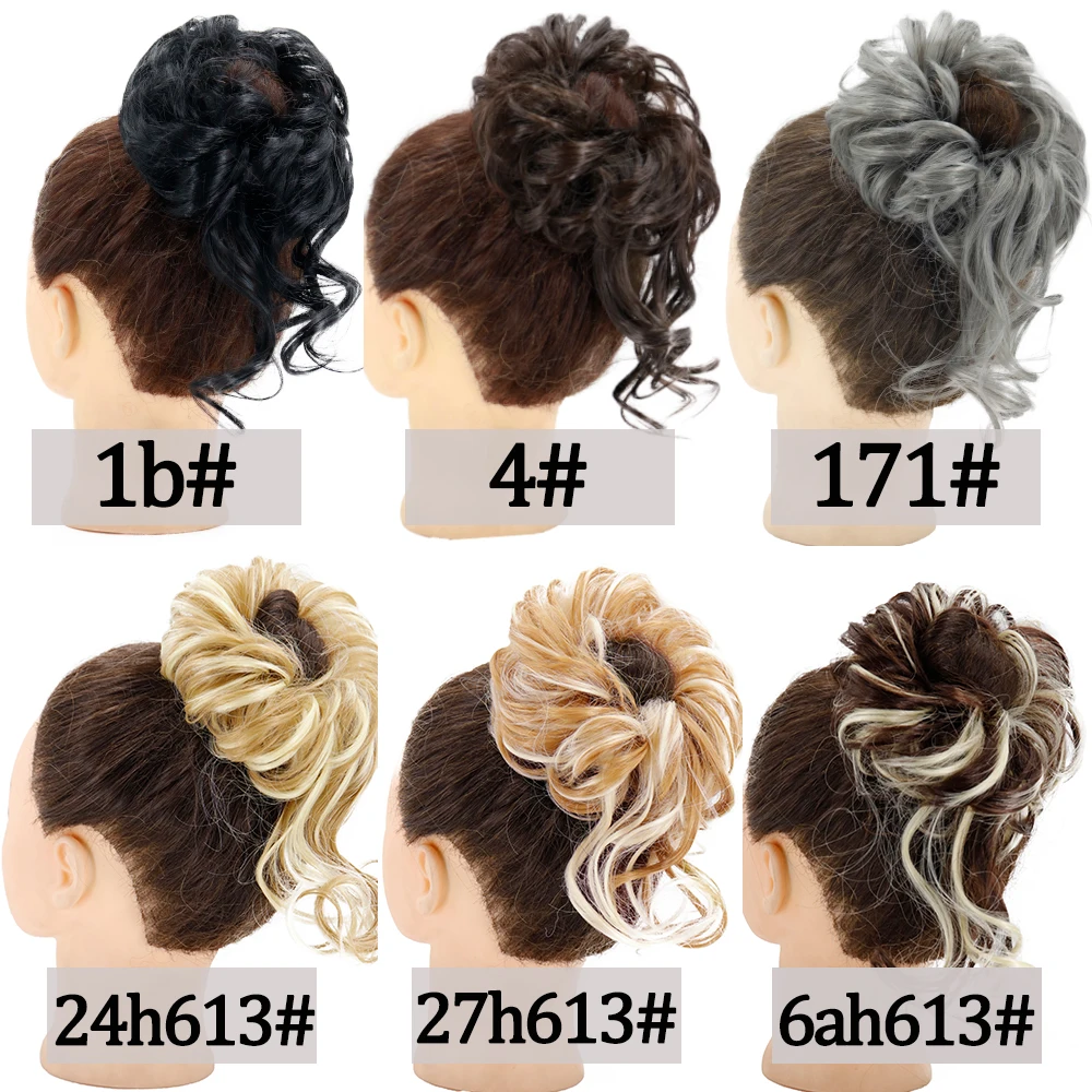 AZQUEEN Synthetic Messy Curly Hair Tie With Elastic Band Black Gold Heat Resistant High Temperature Fiber Women Bun Hairpieces