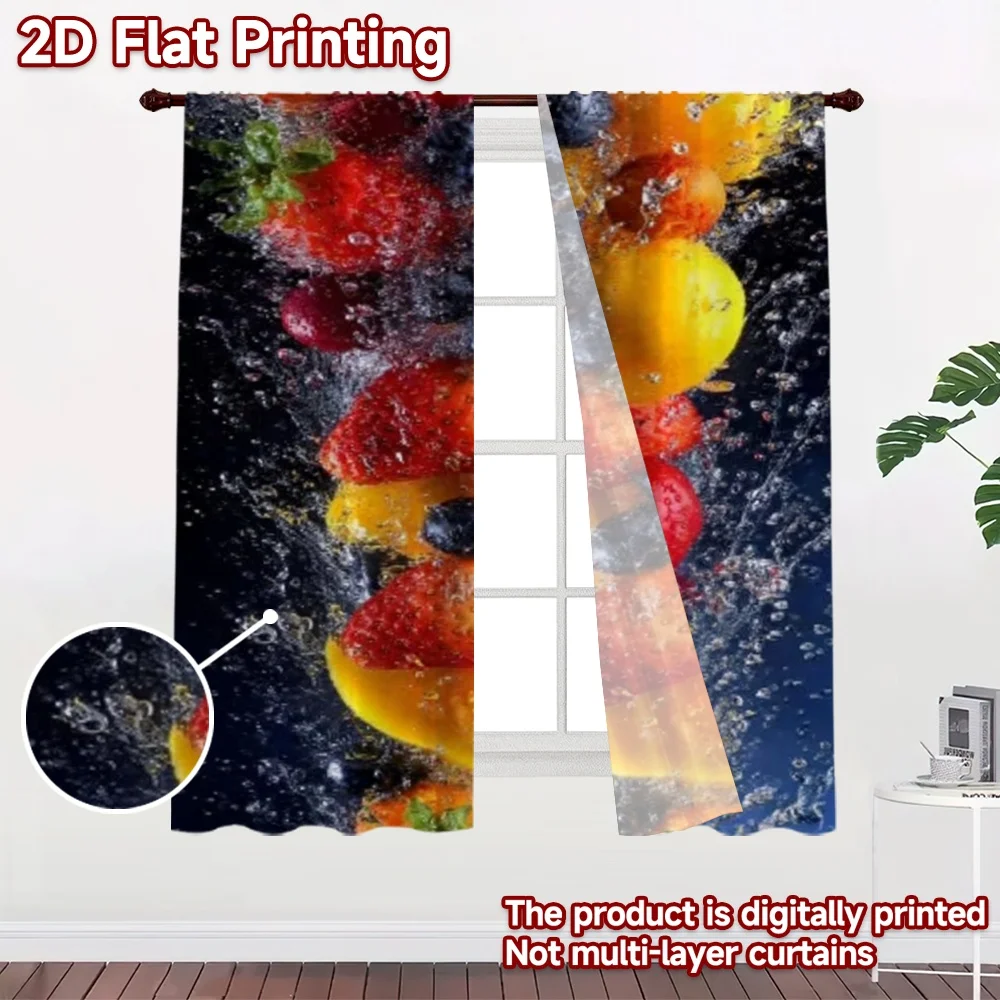 2D flat printing 2pcs Curtain Curtain Fresh Fruit Splash Digital Printed Polyester Drapes Festive Curtains Perfect for Home &