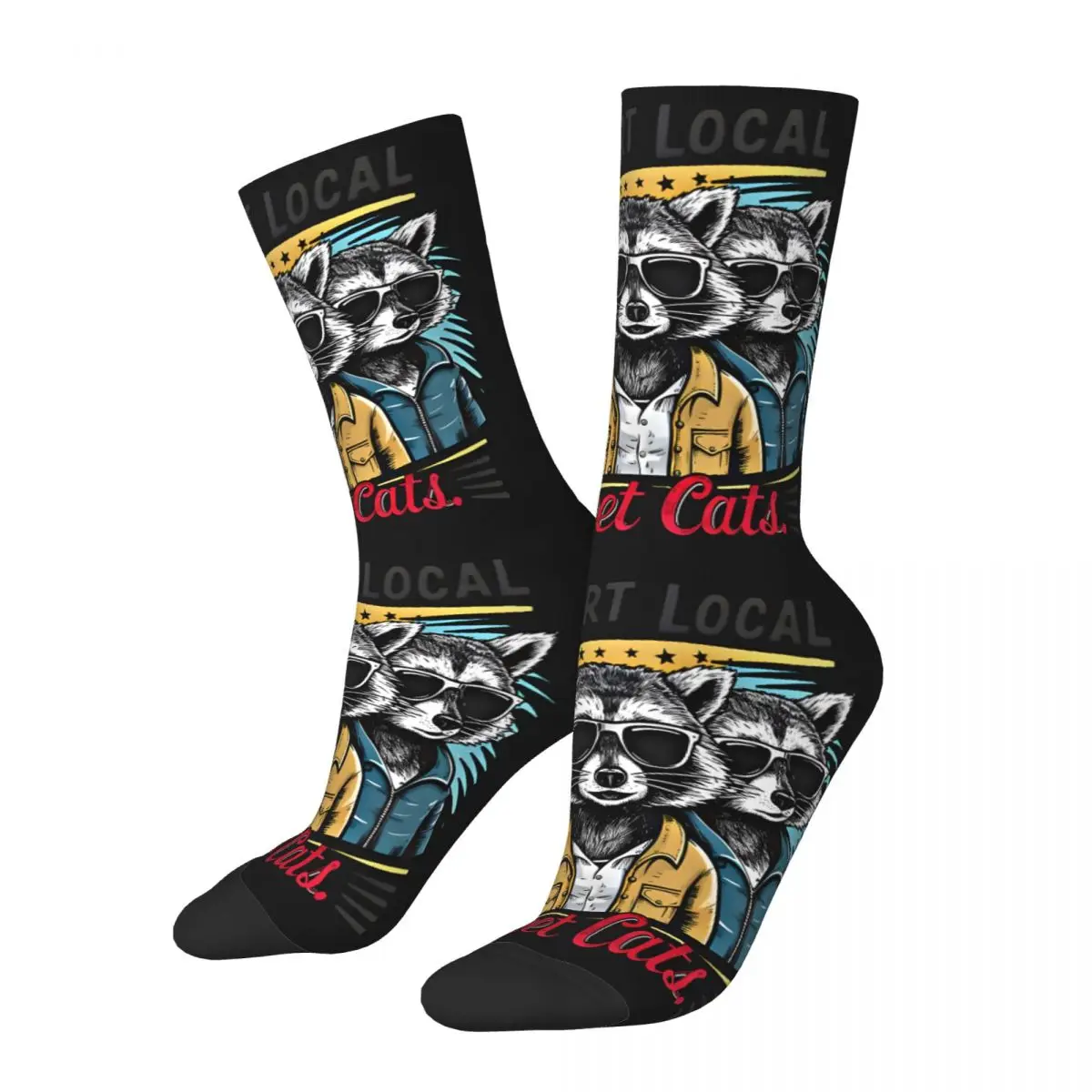 Support Local Street Cats Cute Raccoon Gang Socks Shopping 3D Print Boy Girls Mid-calf Sock