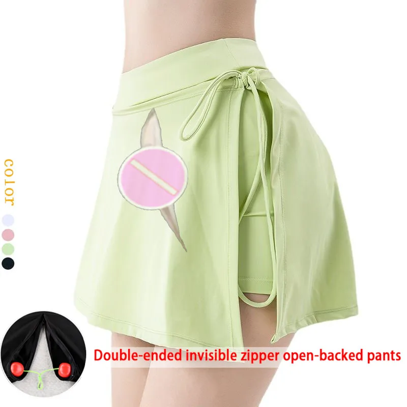 Invisible Open-crotch Pants Outdoor Sex  Female Women's High Waisted Tennis A Line Skirts Athletic Workout Sports with Pockets