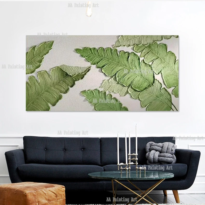 

Thickness Acrylic Paintis Plantain Leaves Abstract Oil Painting Pure Handmade Hot Selling Unframed Canvas Large Wall Picture Art