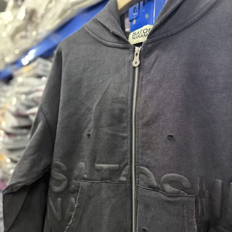 26ss Distressed Satoshi Hoodies High Quality Oversized Splatter Paint Casual Women's Men's Zip‑Up Hoody Sweatshirts