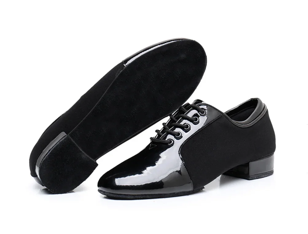 2025e أوم تشا تشا تانجو chaussures de danse mascul pu المرقعة chaussures de danse à talons bas