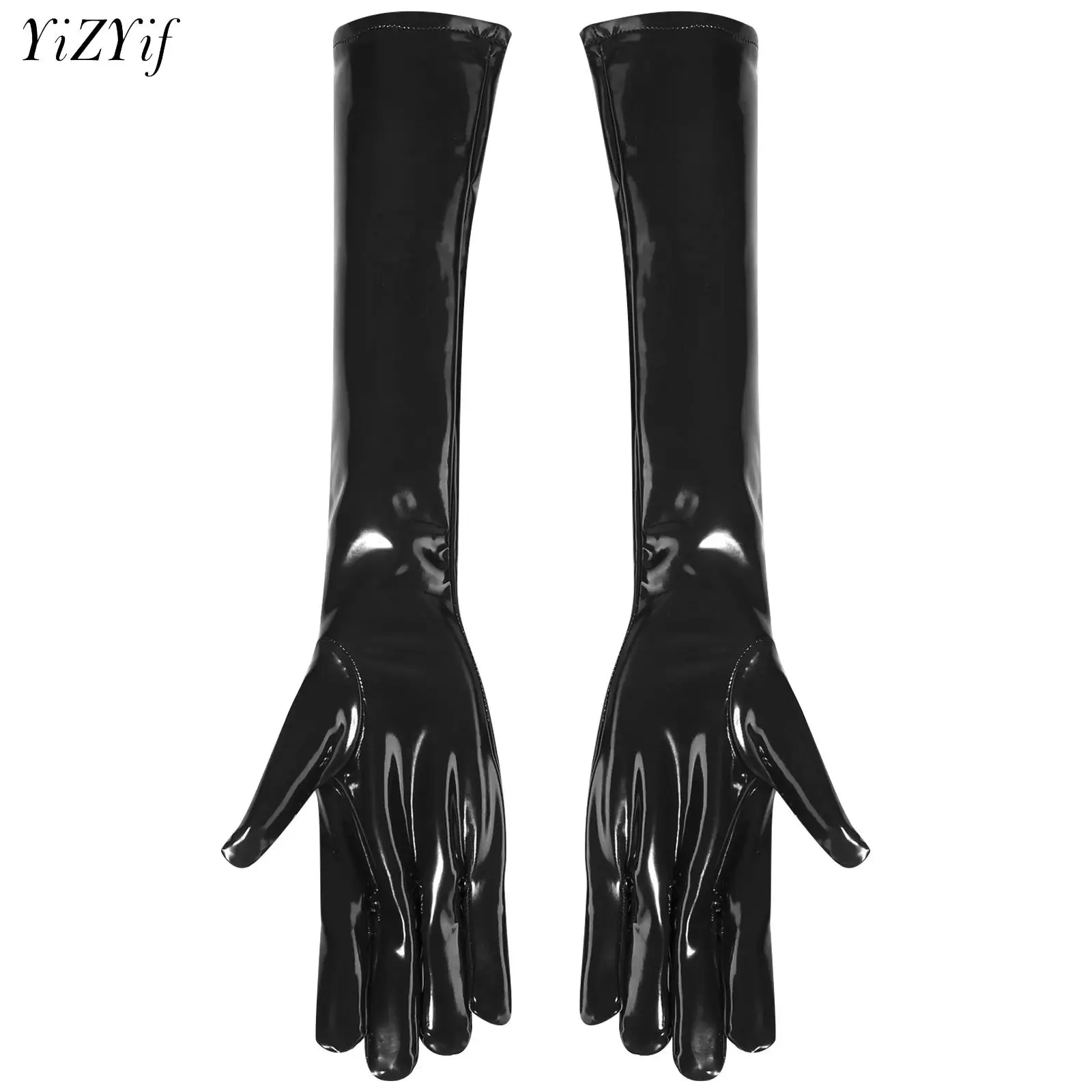 

Fashion Leather Bright Glove Women Elbow Patent Leather Cosplay Gothic Style Sexy Tight Nightclub Long Gloves Stage Performance