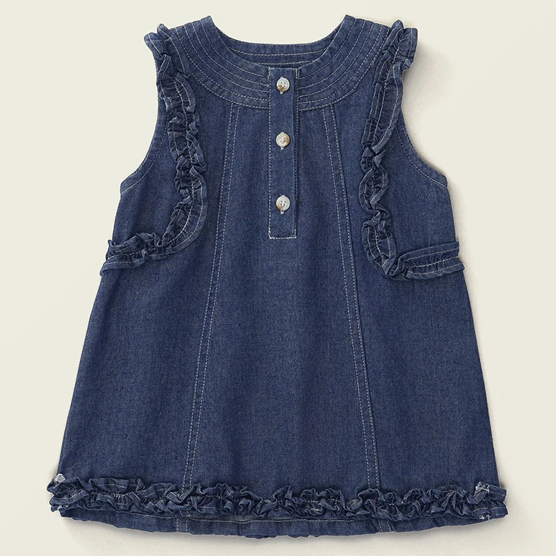 

2025 Summer Toddler Girl Dress Korean Fashion Casual Denim Sleeveless Blue Princess Baby Dresses Boutique Kids Clothes BC1401