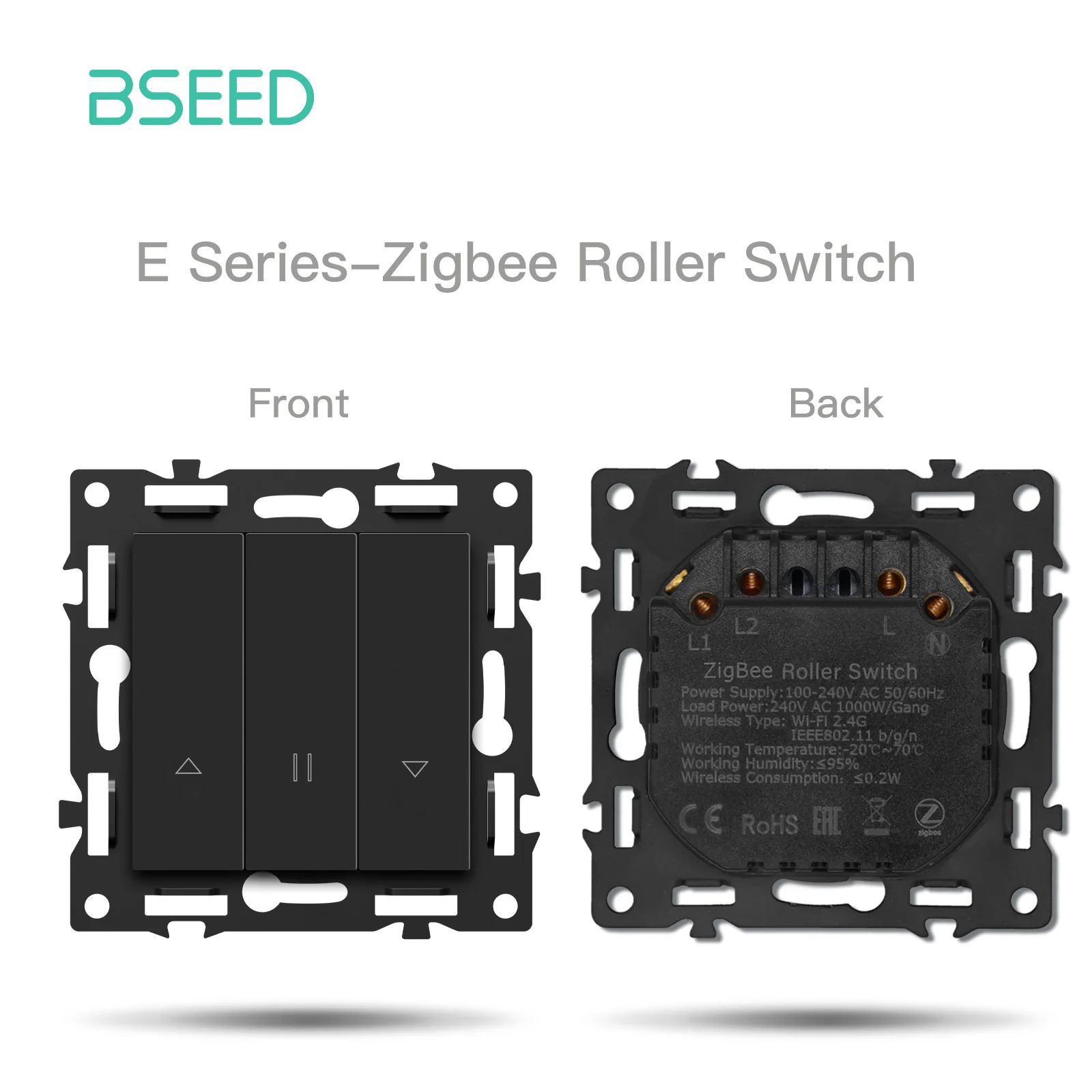 BSEED Zigbee Click Lichtschalter Teil 1/2/3/4Gang 2-Wege-Schalterfunktion DIY Teil EU Smart Steckdosen Kunststoffrahmen schwarze Farbe