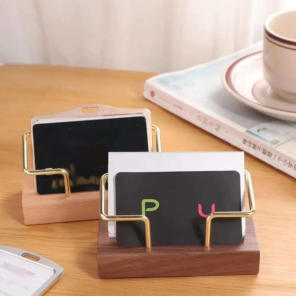 Tabletop Shelf Business Card Holder Walnut Wood Beech Wood Wooden Card Holder Card Storage Metal Cards Display Stand High-End