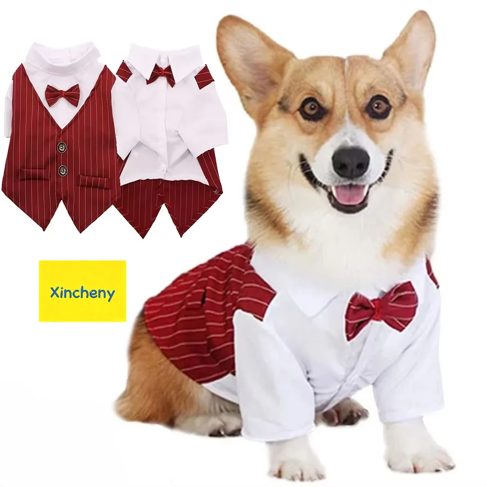 Dog Tuxedo Formal Suit Bow Tie Stripe Prince Wedding Birthday Party Puppy French Bulldog Small Dogs Pet Costume Hot New
