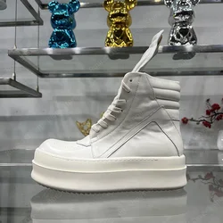 Men Casual Shoes High Top Leather Double Bumpers Thick Sole Lace Up Zip Classic Geo Luxury Designer Women Street Flat Ankle Boot