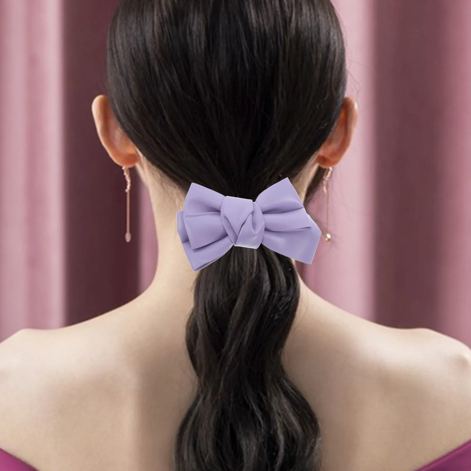 

Pu Bow Hair Clip Handmade Alligator Clip Hair Accessory for Girls Women Stylish Hair Bow Clips