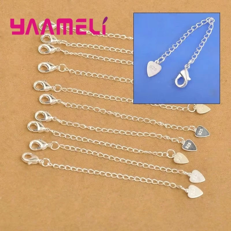 10X Wholesale Fashion Jewelry Findings Extension Chains 925 Heart Tag Sterling Silver Color Lobster Clasps For Necklace Bracelet image 2