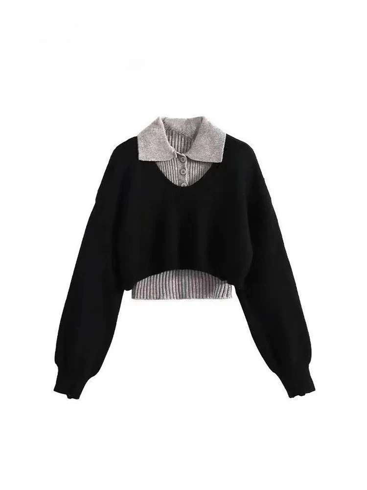 

Осень-зима 2000-х годов, корейские комплекты из двух предметов, свитер, повседневные элегантные пуловеры с длинными рукавами, женские трикотажные топы Y2k в стиле Харадзюку